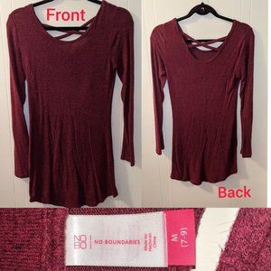 No Boundaries Long Sleeve Burgundy Red Tunic Size M